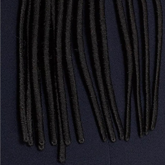 Jonathan Simkhai Navy Blue Crochet Fringe Fluted Bodycon Dress Midi - Picture 7 of 11